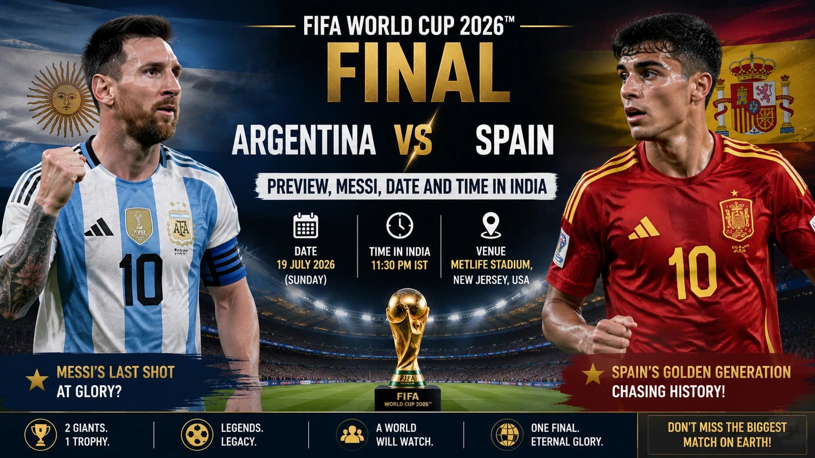 FIFA World Cup 2026 Final: Argentina vs Spain Preview, Messi, Date and Time in India