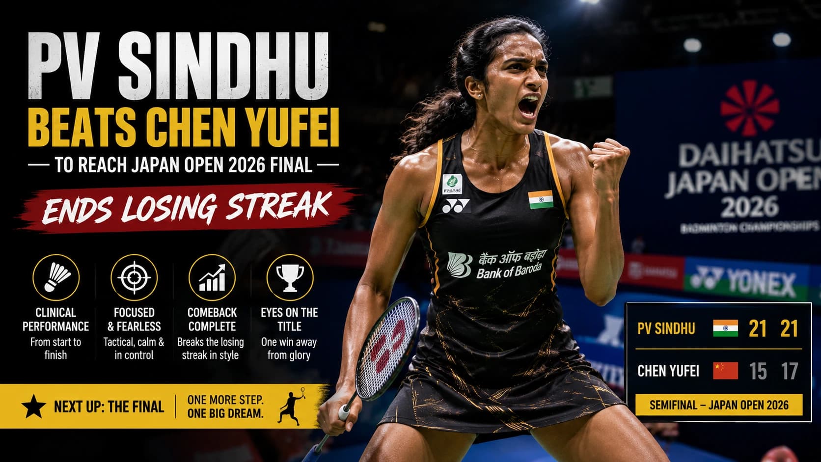 PV Sindhu Beats Chen Yufei to Reach Japan Open 2026 Final, Ends Losing Streak