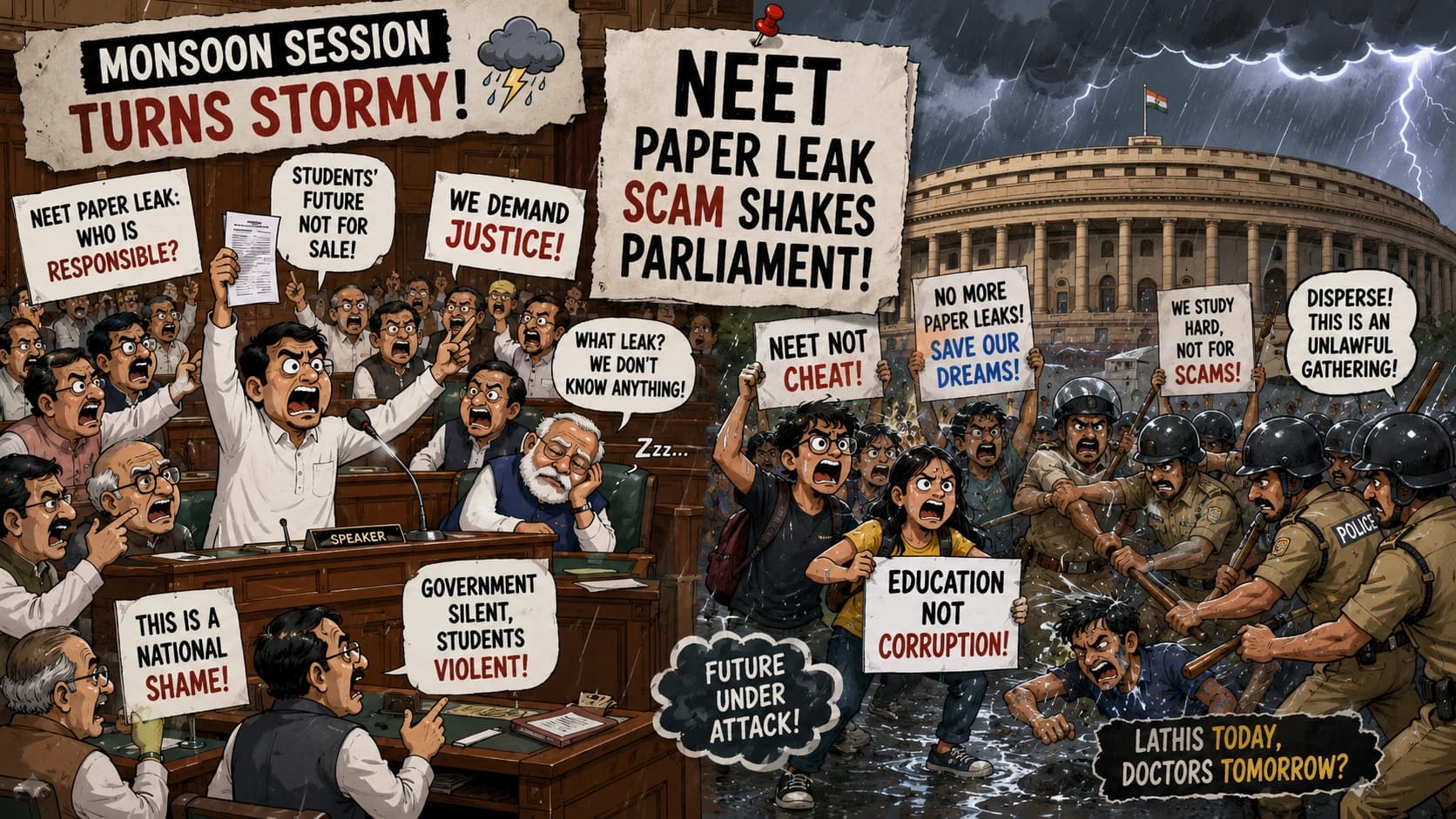 Parliament Erupts Over NEET Paper Leak and Police Crackdown